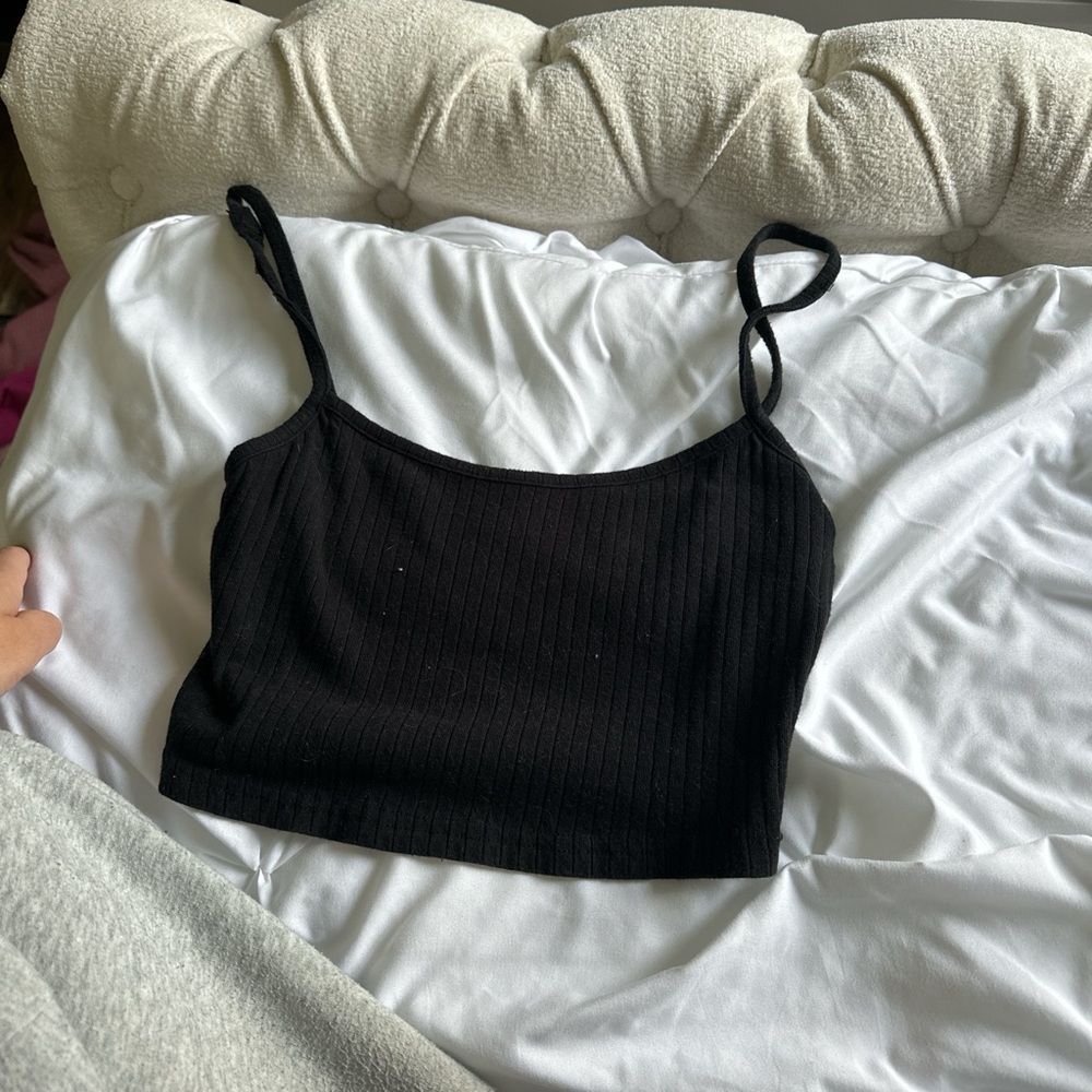 SHEIN Black Ribbed Crop Camisole Tank Top